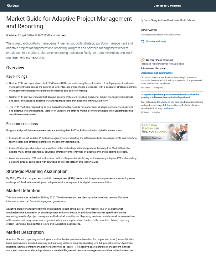Gartner 2020 Market Guide for Adaptive Project Management and Reporting